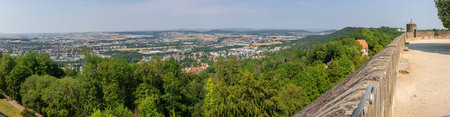 Editorial: COBURG, BAVARIA, GERMANY, August 10, 2020 - Overlooking Coburg and its surroundings seen from a vantage point at Veste Coburgのeditorial素材