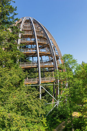 Editorial: NEUSCHONAU, BAVARIA, GERMANY, August 12, 2020 - The observation tower in the middle of the forest at the treetop walk near Neuschonau in the Bavarian Forestのeditorial素材
