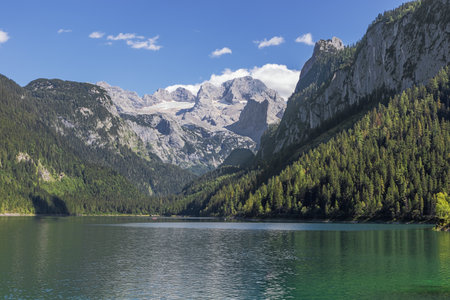 The Greater and lesser Gosau glacier with the Vorderer Gosauseeの写真素材