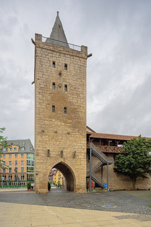 Standing in front of the Johannistor the only remaining preserved city gate of the city of Jenaのeditorial素材