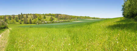 Panoramic view of the calcareous grassland near the Fondry des chiens. Fondry comes from the French fonderie because iron ore from the sinkhole was melted.の写真素材