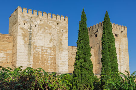 Looking up at the Alcazaba in the Alhambraのeditorial素材