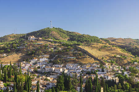View on the San Miguel hill, seen from the tower of tribute in the Alhambraの写真素材