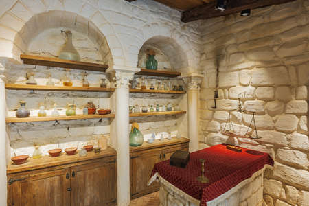Inside the pharmacy in the Fortress of La Mota, a large walled enclosure above Alcala la Realの写真素材