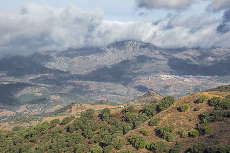 The Guadiaro valley seen from the Guadiaro lookout near Espino pass. In the background is the village La Canada del Real Tesoroの写真素材