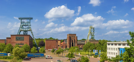 Editorial: HERTEN, NORTH RHINE-WESTPHALIA, GERMANY, MAY 22, 2022 - Panoramic overview of the Ewald Colliery which has become a commercial siteのeditorial素材