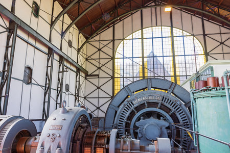 Editorial: DORTMUND, NORTH RHINE-WESTPHALIA, GERMANY, MAY 22, 2022 - Electrical drive machines for the elevator in the engine house of the Zollern Collieryのeditorial素材