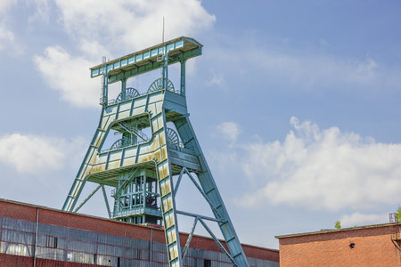 Double headframe above shaft 7 in the Ewald Colliery, a since 2001 closed coal mineのeditorial素材
