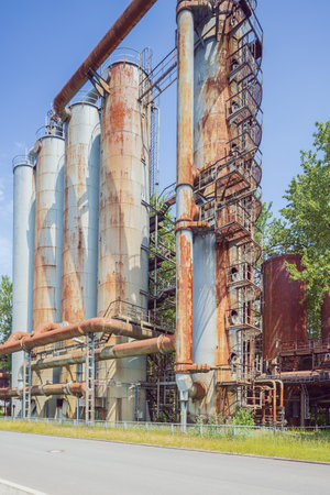 Editorial: DORTMUND, NORTH RHINE-WESTPHALIA, GERMANY, JUNE 11, 2022 - Distillation columns for the by-products in the manufacture of coke in the Hansa coking plant near Dortmundのeditorial素材