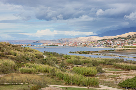 Editorial: PAG, DALMATIA, CROATIA, SEPTEMBER 29, 2022 - View over new Pag, seen from the historic site of the old townのeditorial素材