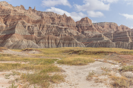 At the beginning of the Saddle Pass Trail in the Badlands National Parkの写真素材