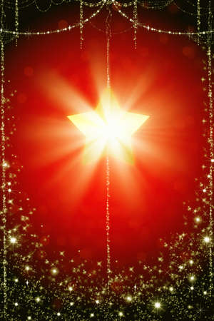 Shining Christmas Star on red backgroundの写真素材
