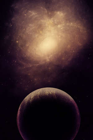 Illustration of a deep-space nebula with planetの写真素材