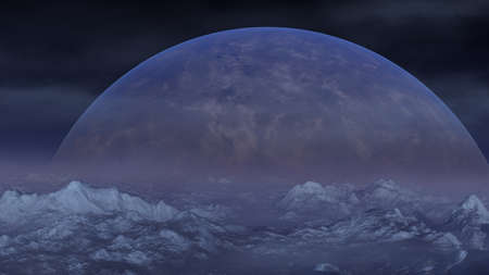 Foggy Alien Planet - 3D Rendered Computer Artworkの写真素材