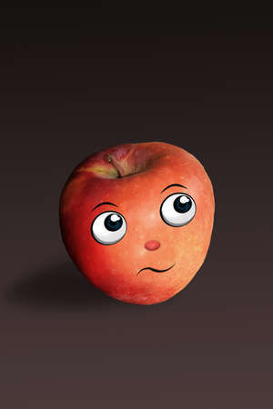 Cure and funny red apple character, mascot, decoration element, cartoon illustrationの写真素材