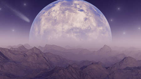3d rendered Space Art: Alien Planet - A Foggy Fantasy Landscapeの写真素材