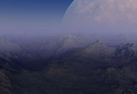 3d rendered Space Art: Alien Planet - A Foggy Fantasy Landscapeの写真素材