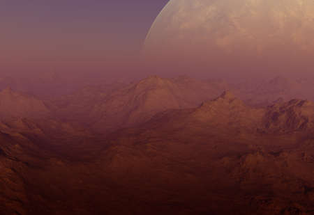 3d rendered Space Art: Alien Planet - A Foggy Fantasy Landscapeの写真素材