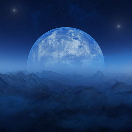 3d rendered Space Art: Alien Planet - A Foggy Fantasy Landscapeの写真素材