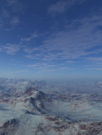 3d generated winter landscape of lonely desert mountains. Premade background.の写真素材
