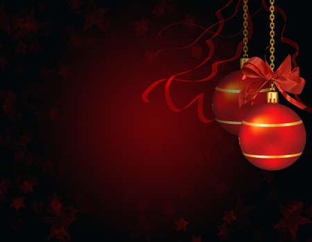 Red Christmas balls and snowflakes as greeting cardの写真素材