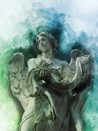 Antique statue of angel in watercolor styleの写真素材