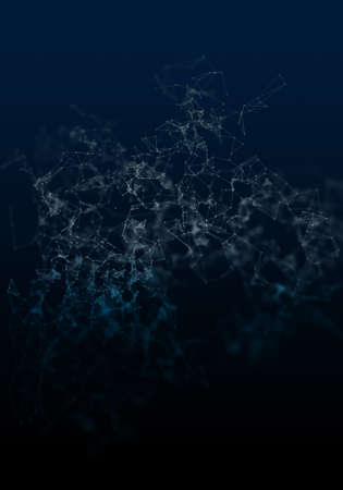 Plexus lines, dots and light beams with light points. Abstract technology, science and engineering background. Depth of field settings. 3D rendering.の写真素材
