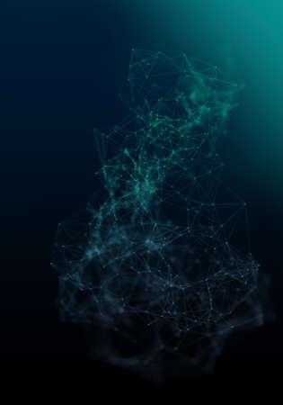 Plexus lines, dots and light beams with light points. Abstract technology, science and engineering background. Depth of field settings. 3D rendering.の写真素材