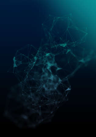 Plexus lines, dots and light beams with light points. Abstract technology, science and engineering background. Depth of field settings. 3D rendering.の写真素材