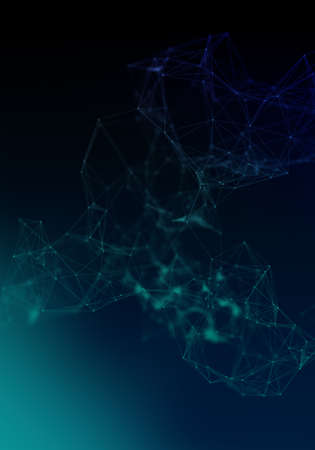 Plexus lines, dots and light beams with light points. Abstract technology, science and engineering background. Depth of field settings. 3D rendering.の写真素材