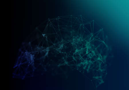 Plexus lines, dots and light beams with light points. Abstract technology, science and engineering background. Depth of field settings. 3D rendering.の写真素材
