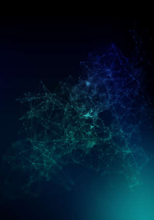 Plexus lines, dots and light beams with light points. Abstract technology, science and engineering background. Depth of field settings. 3D rendering.の写真素材