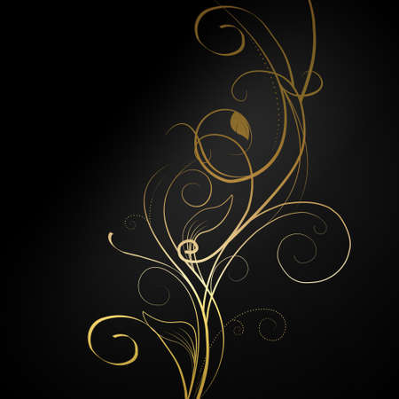 Golden wavy abstract digital composition with swirls on dark backgroundの写真素材