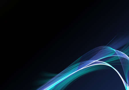 Abstract black background with blue and green dynamic linesの写真素材