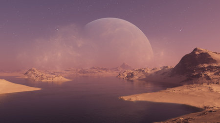 3d rendered Space Art: Alien Planet - A Fantasy Landscape
