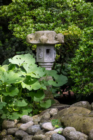 Stone lantern (Katsura lantern) in Japanese gardenの写真素材