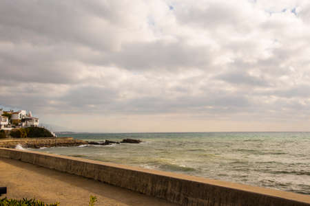 ESTEPONA, SPAIN - February 22th, 2019 - Beach. Beach view. Estepona city, Andalusia, Spain.のeditorial素材