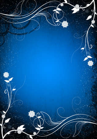 Beautiful blue floral design - spring time illustration with swirlsの写真素材