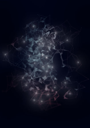 Plexus lines, dots and light beams with light points. Abstract technology, science and engineering...