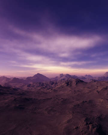 3d generated fantasy landscape of lonely desert mountainsの写真素材