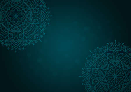 Vintage greeting card on a turquoise background. Mandala. Great for invitation, flyer, menu, brochure, postcard, wallpaper, decoration, or any desired idea.の写真素材