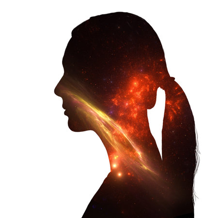 Head and shoulders, portrait of a young woman with a burning thoughts