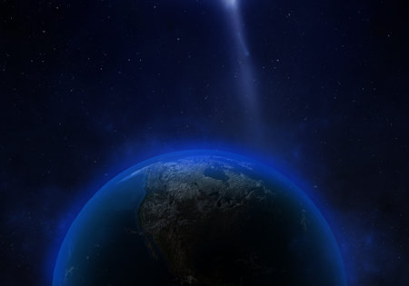 3d rendering: Planet Earth in outer space. Imaginary view of planet earth in a star field