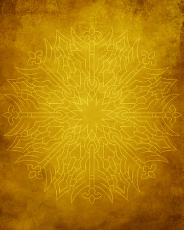 Amber yellow vintage greeting card with Mandala. Great for invitation, flyer, menu, brochure, postcard, wallpaper, decoration, or any desired idea.の写真素材