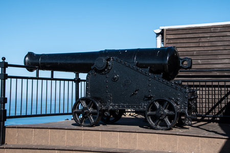 Gibraltar, United Kingdom, 20 February, 2020:- Canons on the Rock of Gibraltar. Gibraltar is a...