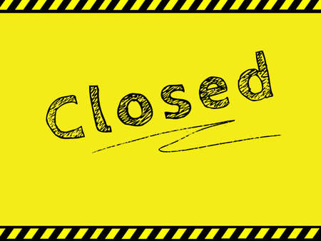Yellow sign with text CLOSED. Business closed banner isolated for shop retailの写真素材