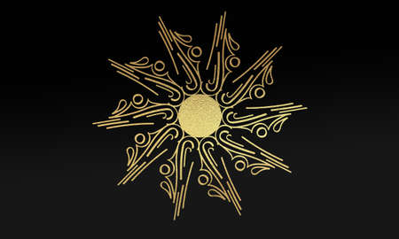 Black minimalistic abstract background. Business presentation, web banner backdrop. Floral swirl elements with golden effect.の写真素材