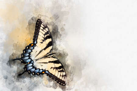 Watercolor image of a butterfly on a vintage background. Butterfly close-up. Handmade illustration. Animal world of insects.の写真素材