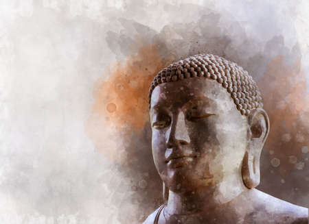 Watercolor painting of a buddha portrait. Sign for peace and wisdomの写真素材