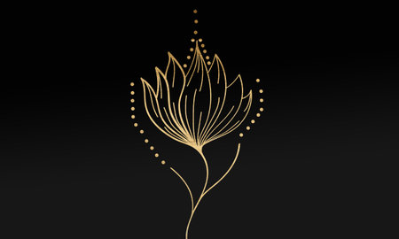 Black minimalistic abstract background. Business presentation, web banner backdrop. Floral swirl elements with golden effect.の写真素材